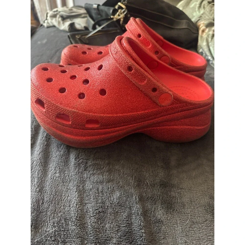 Red Glitter Platform Crocs Sz 9 Glam Y2K Rave Bling Sparkly 3" - Picture 5 of 6